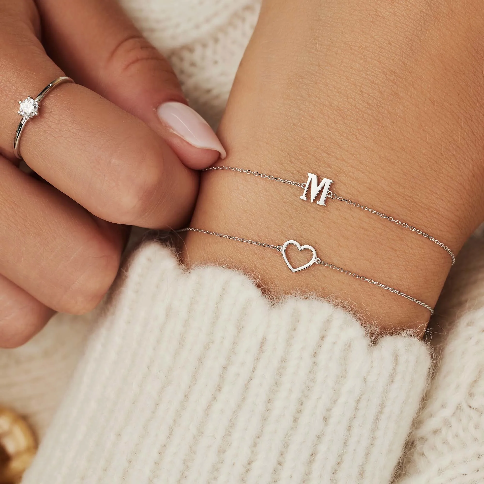 Saint Germain Rachel 14 karat white gold initial bracelet with letter