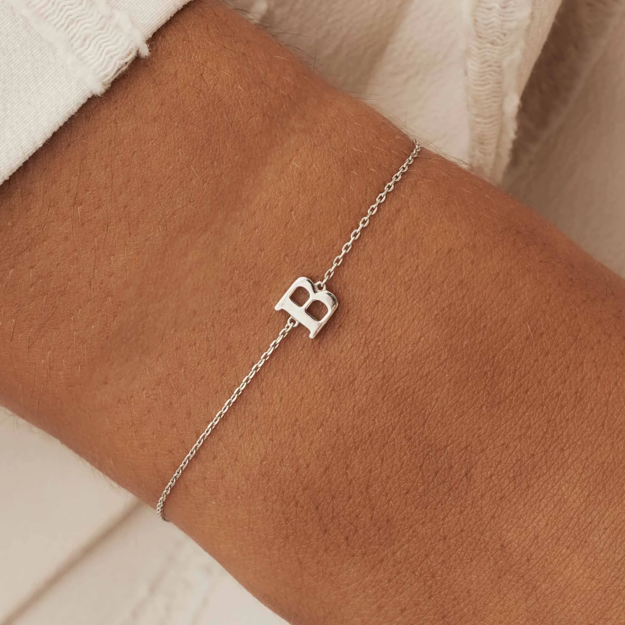 Saint Germain Rachel 14 karat white gold initial bracelet with letter