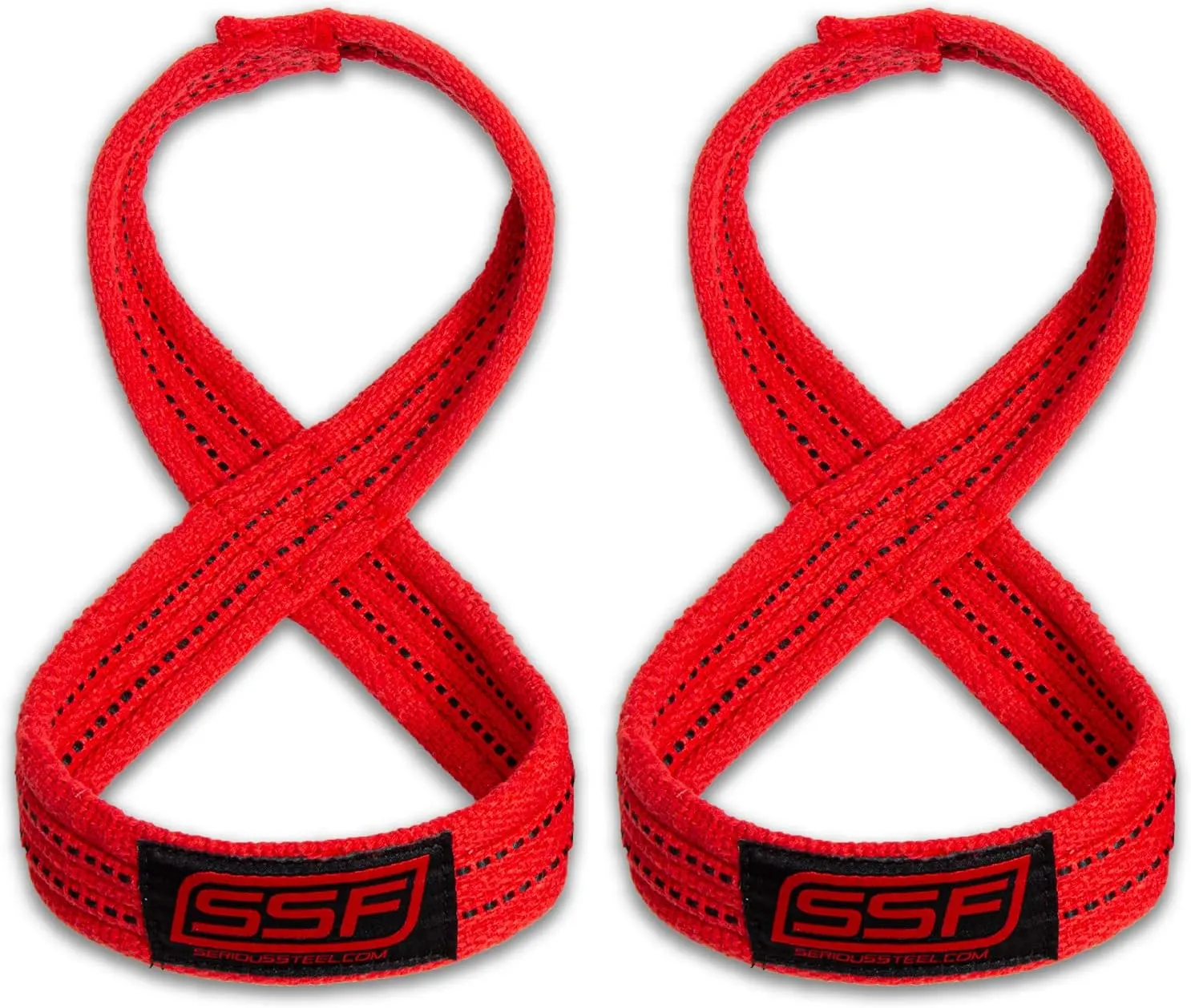 SERIOUS STEEL FITNESS Red Figure 8 Lifting Straps | Deadlift & Strongman Axle Straps - 3 Sizes