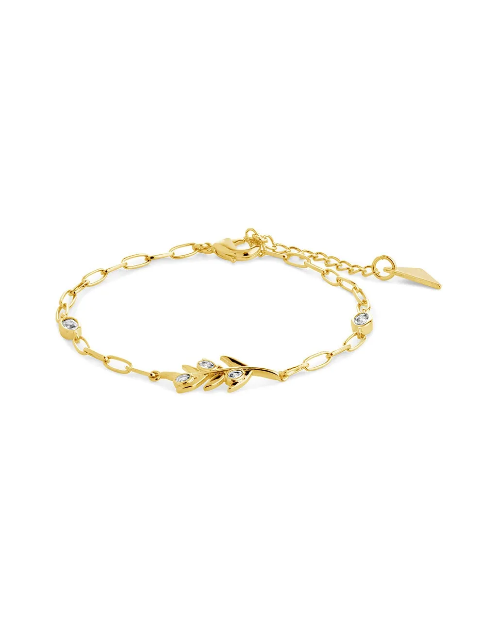 Sicily Stationed CZ Leaf & Chain Bracelet