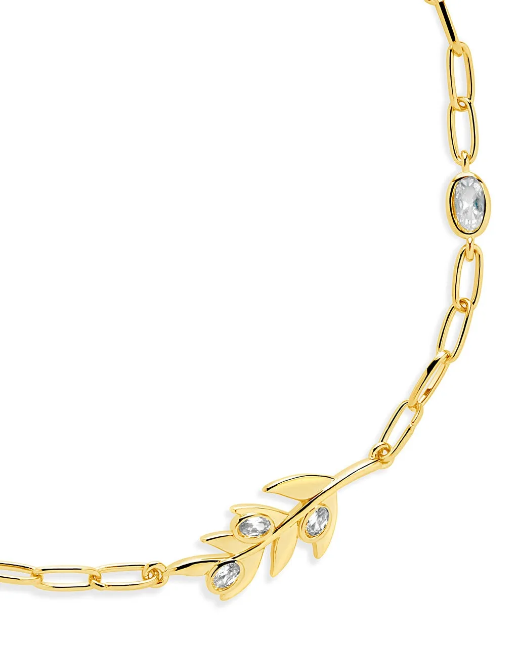 Sicily Stationed CZ Leaf & Chain Bracelet