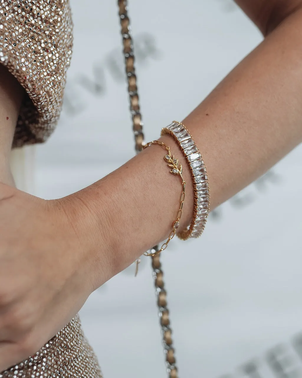 Sicily Stationed CZ Leaf & Chain Bracelet