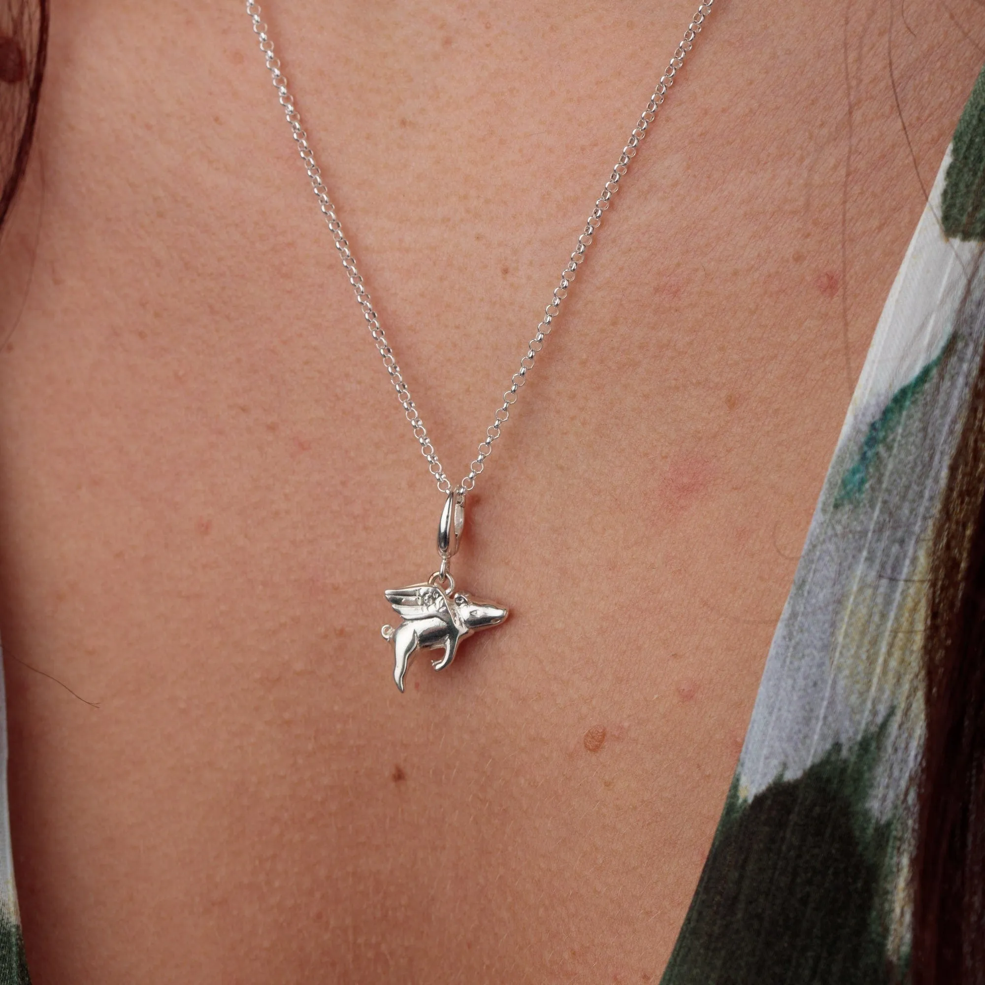 Silver Flying Pig Charm