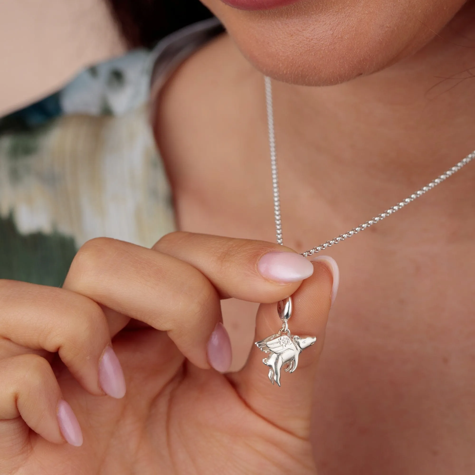 Silver Flying Pig Charm