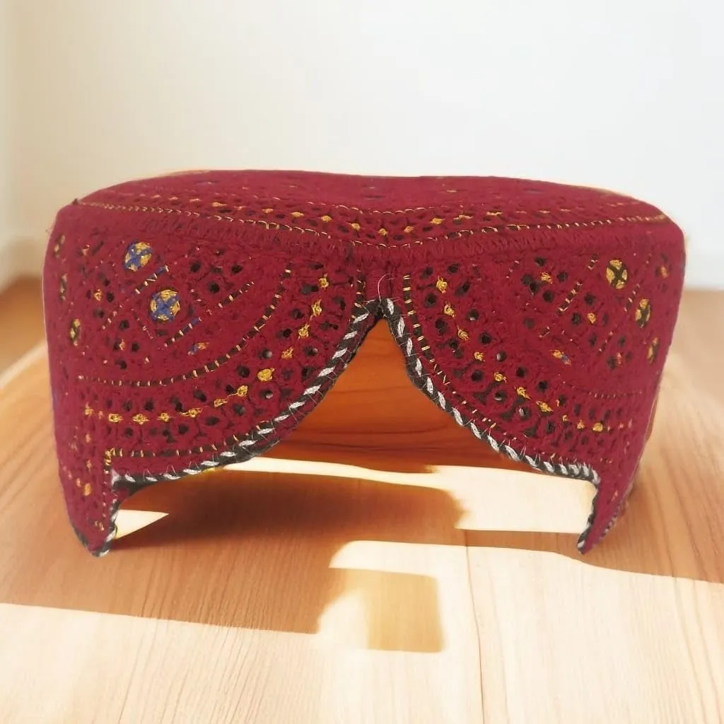 Sindhi Topi Kufi Traditional Handmade Cap with Embroidered Front Cut Unisex, Ramadan, Eid Gift for Muslims Made in Pakistan