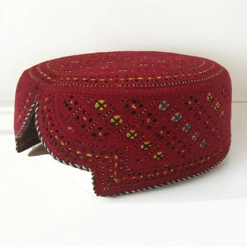 Sindhi Topi Kufi Traditional Handmade Cap with Embroidered Front Cut Unisex, Ramadan, Eid Gift for Muslims Made in Pakistan