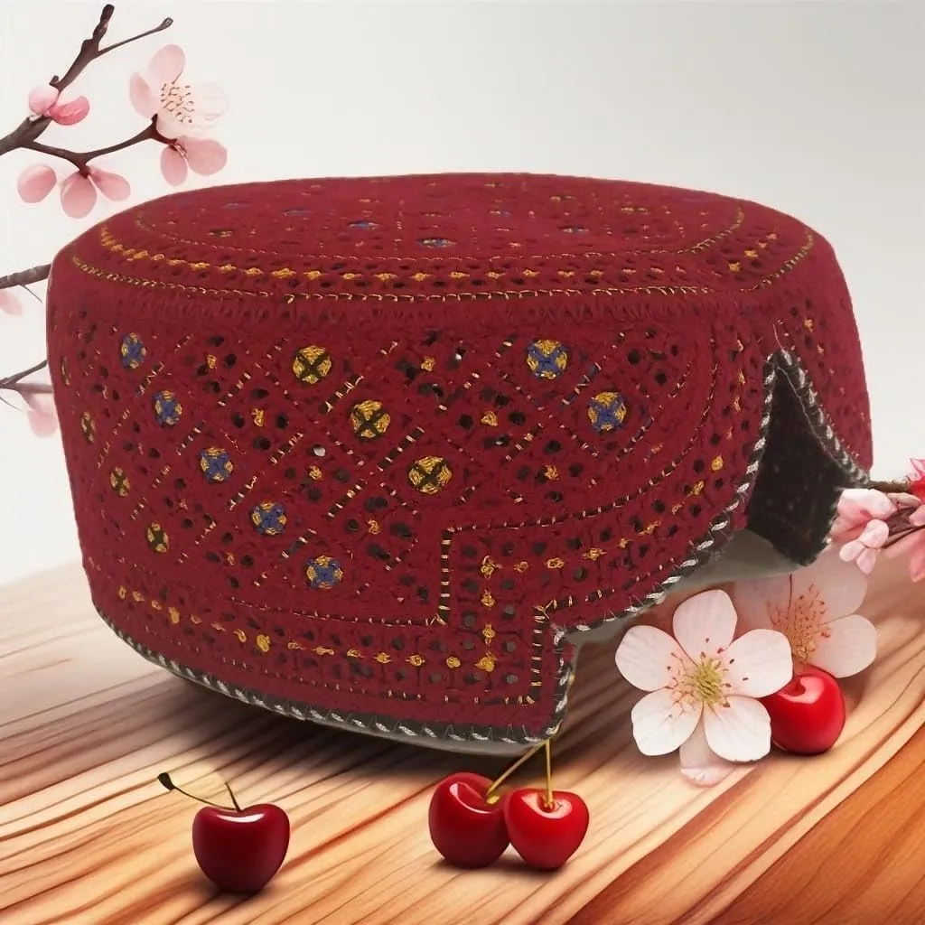 Sindhi Topi Kufi Traditional Handmade Cap with Embroidered Front Cut Unisex, Ramadan, Eid Gift for Muslims Made in Pakistan