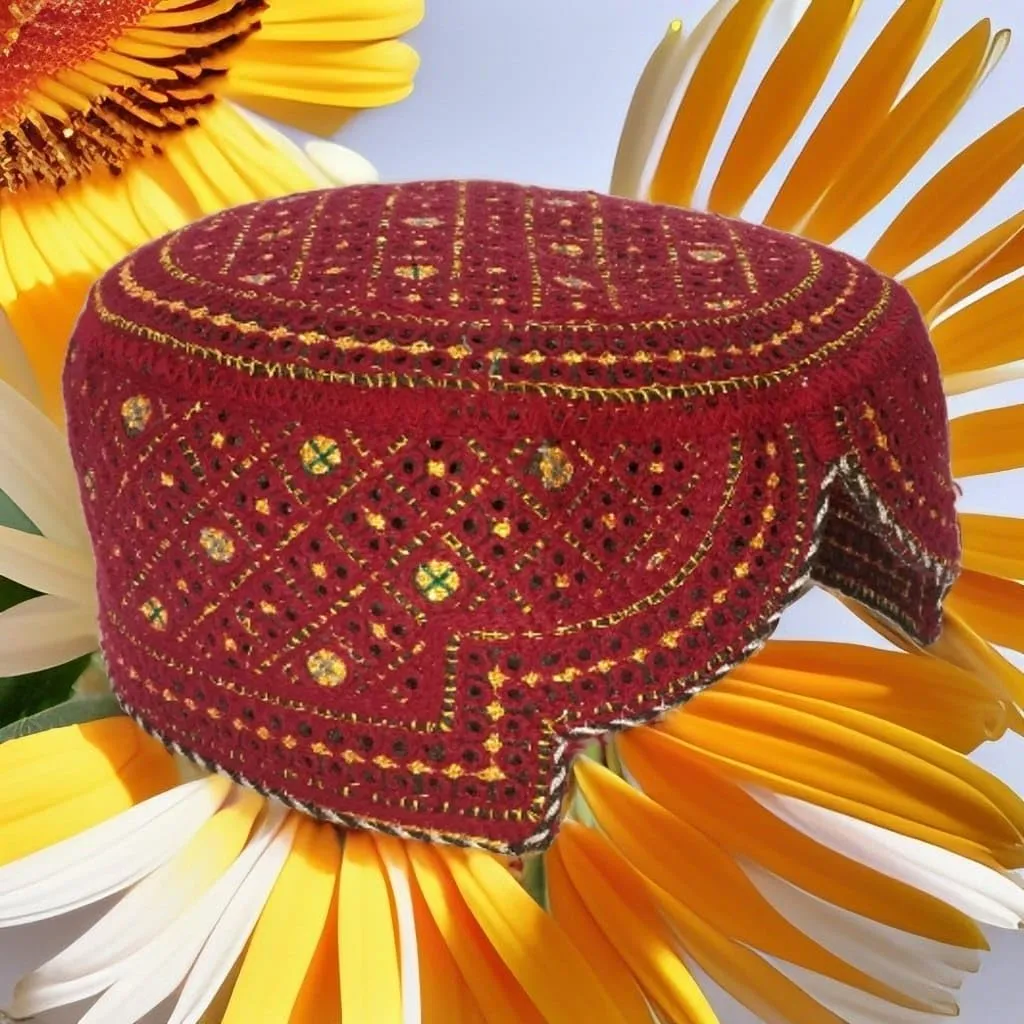 Sindhi Topi Kufi Traditional Handmade Cap with Embroidered Front Cut Unisex, Ramadan, Eid Gift for Muslims Made in Pakistan