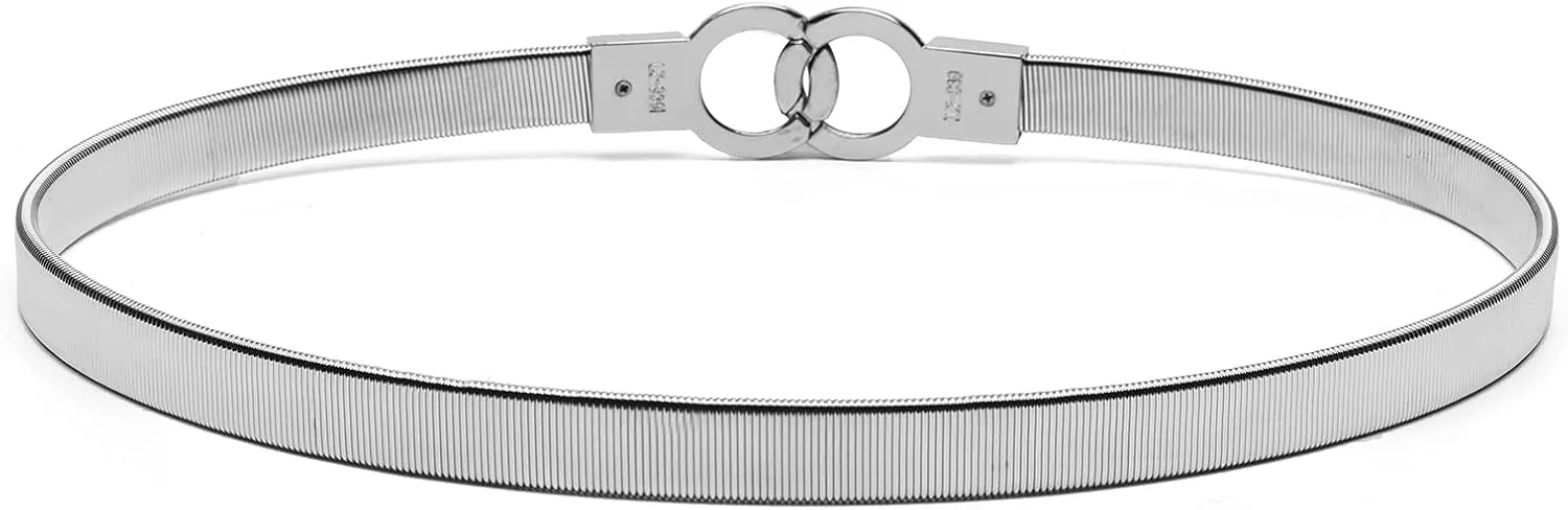 Skinny Waist Belt of Women Elastic Metal Stretch Chain Belt Gold and Silver