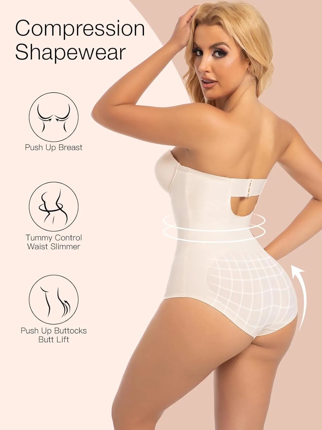 Slimers Strapless Shapewear Seamless Bodysuit - Tummy Control Sculpt Body Shaper : Removable Straps Butt Lifting Shapewear