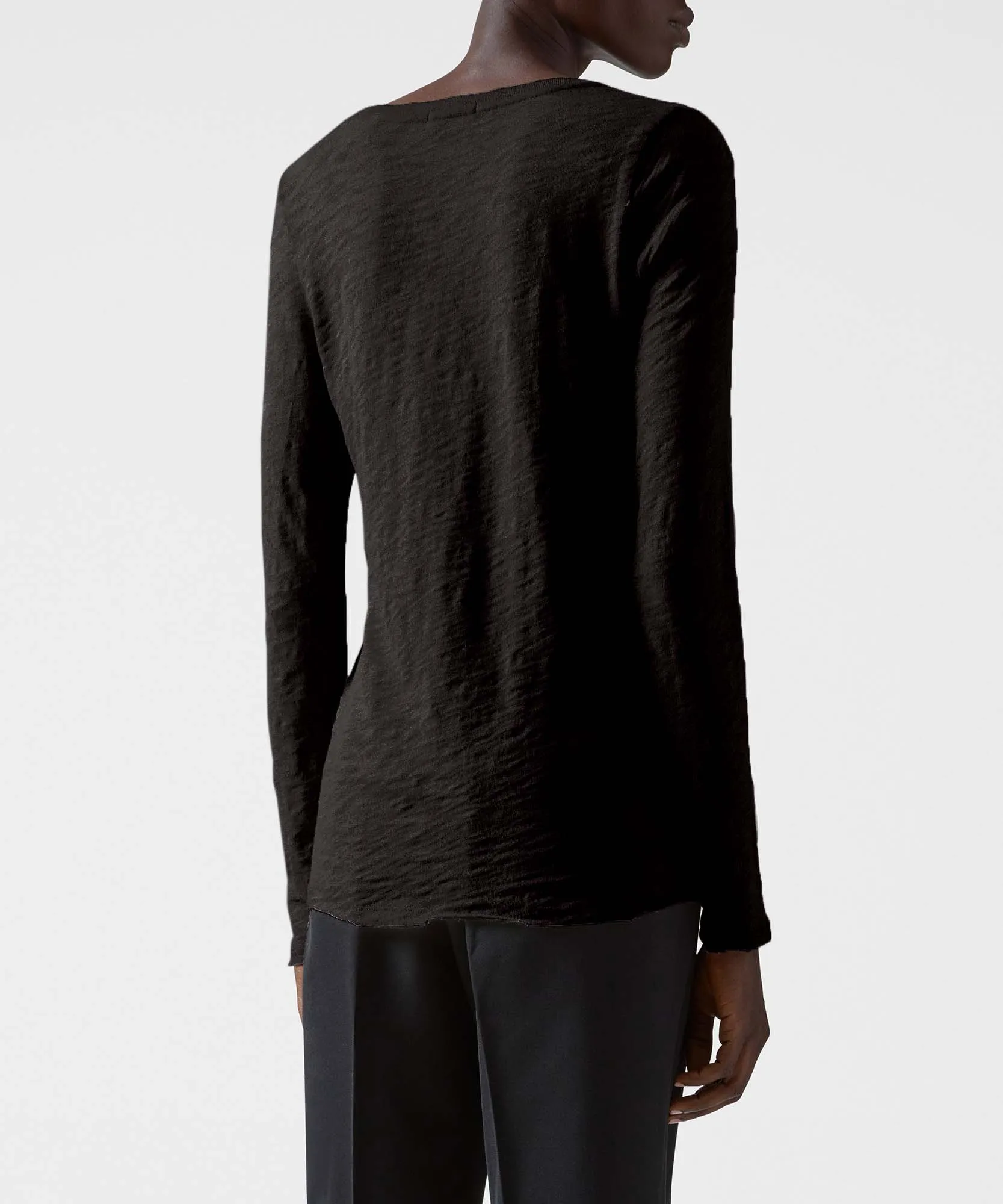 Slub Jersey Long Sleeve V-Neck Tee - Black