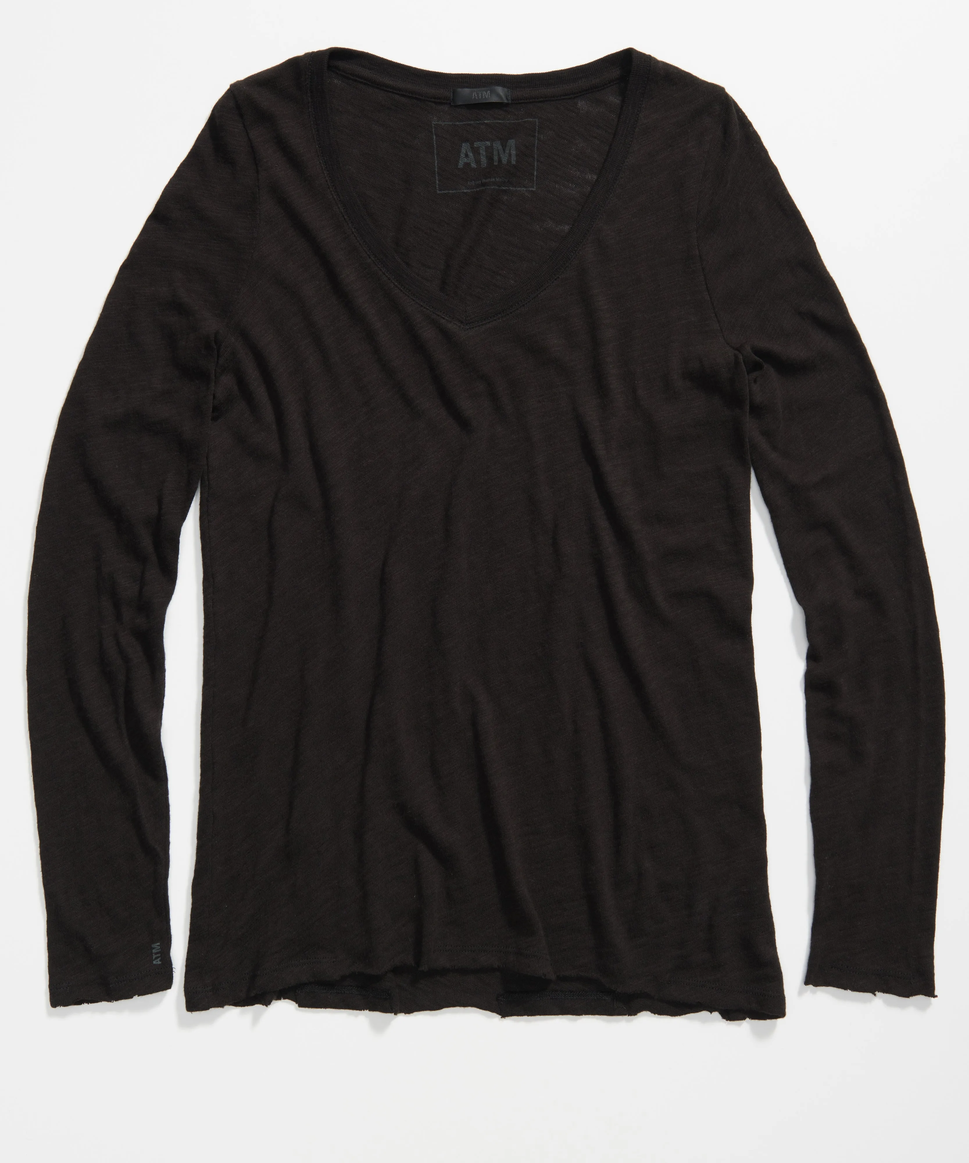 Slub Jersey Long Sleeve V-Neck Tee - Black