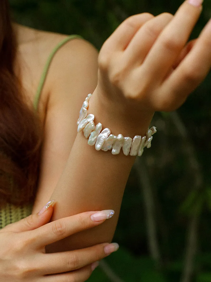Square Uniquely Shaped Baroque Pearl Bracelet