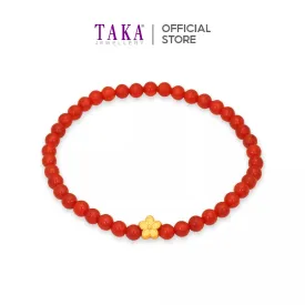 TAKA Jewellery 999 Pure Gold Flower Charm with Beads Bracelet