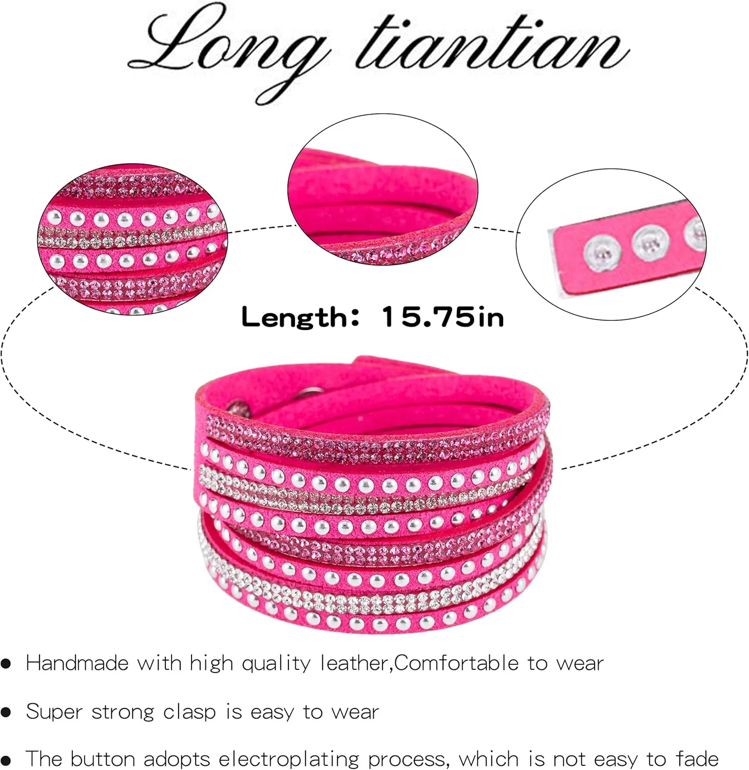 Tiantian Trendy Boho Jewelry - Multilayer Stackable Bangle Bracelets with Crystal Rhinestone Leather Wrap Design for Women