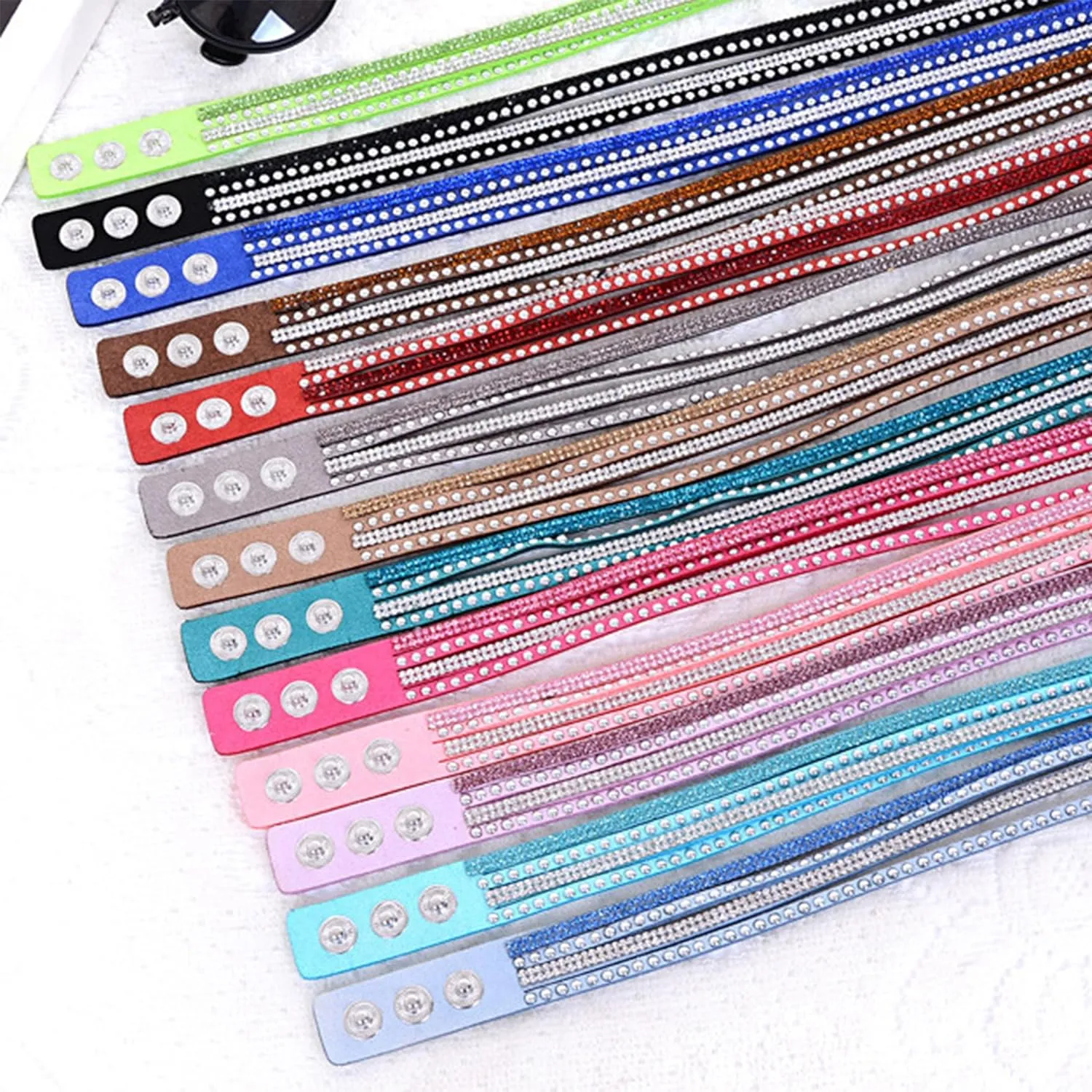 Tiantian Trendy Boho Jewelry - Multilayer Stackable Bangle Bracelets with Crystal Rhinestone Leather Wrap Design for Women