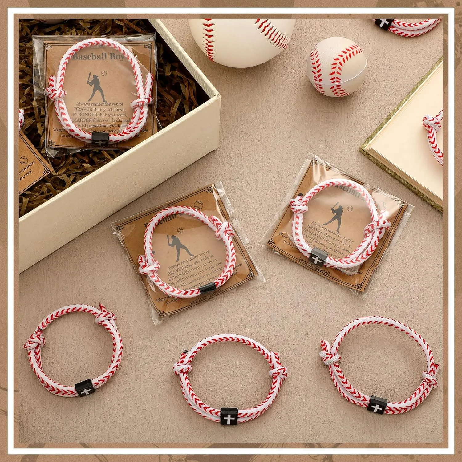Tondiamo 12 Set Sport Bracelets Baseball Softball Basketball Team Gift Adjustable Rope Jesus Cross Bracelet Christian Religious Gift for Men Women Christian Baptism Gifts