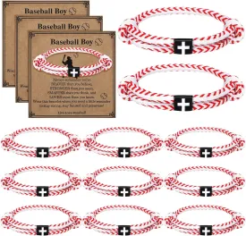 Tondiamo 12 Set Sport Bracelets Baseball Softball Basketball Team Gift Adjustable Rope Jesus Cross Bracelet Christian Religious Gift for Men Women Christian Baptism Gifts
