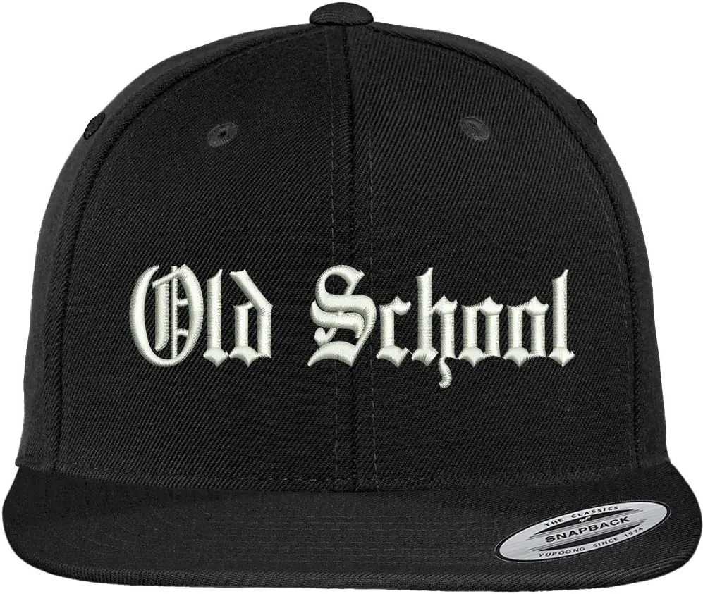 Trendy Apparel Shop Old School Old English Embroidered Flat Brim Classic Snapback Cap