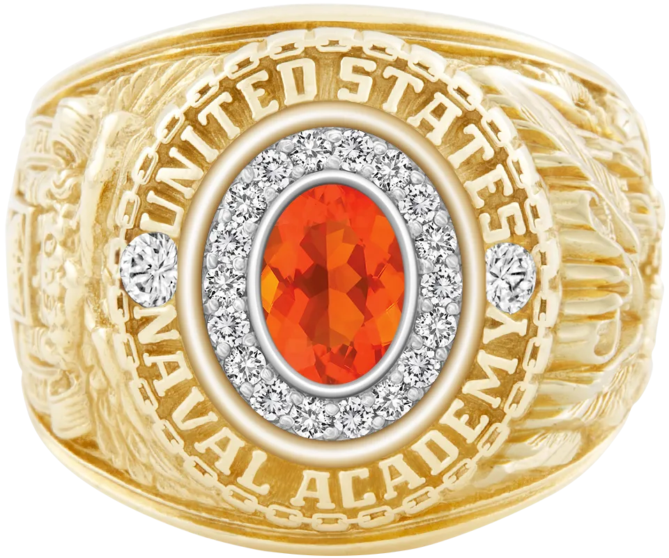 USNA Class Ring Mod™ with Mexican Fire Opal Centerpiece and Diamond Dividers