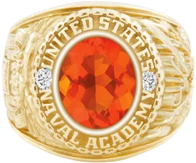 USNA Class Ring Mod™ with Mexican Fire Opal Centerpiece and Diamond Dividers