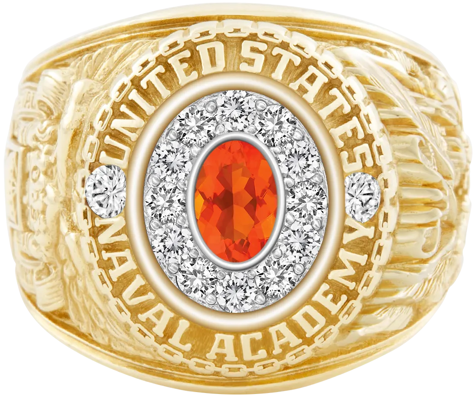 USNA Class Ring Mod™ with Mexican Fire Opal Centerpiece and Diamond Dividers