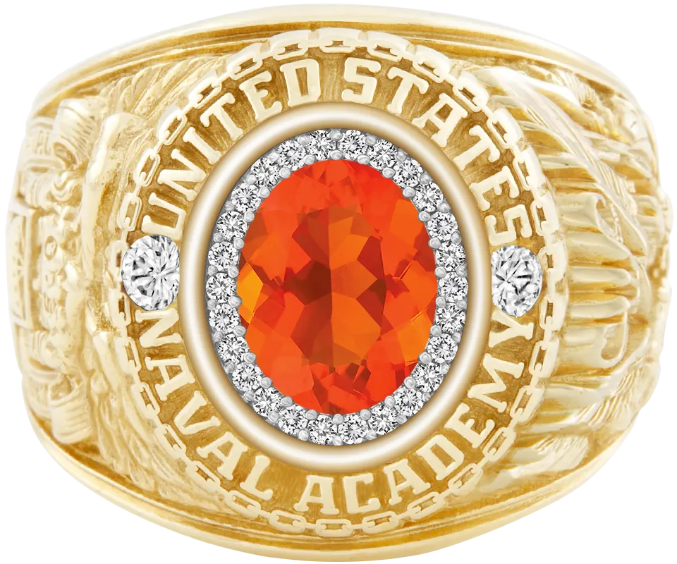 USNA Class Ring Mod™ with Mexican Fire Opal Centerpiece and Diamond Dividers