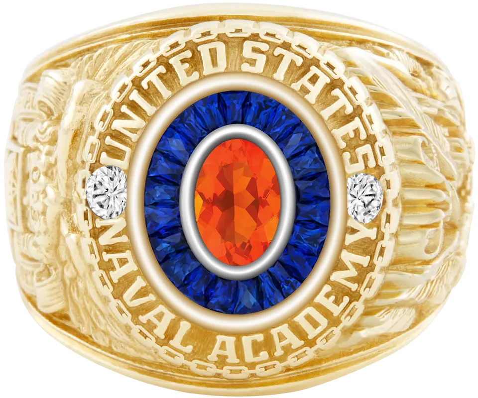 USNA Class Ring Mod™ with Mexican Fire Opal Centerpiece and Diamond Dividers