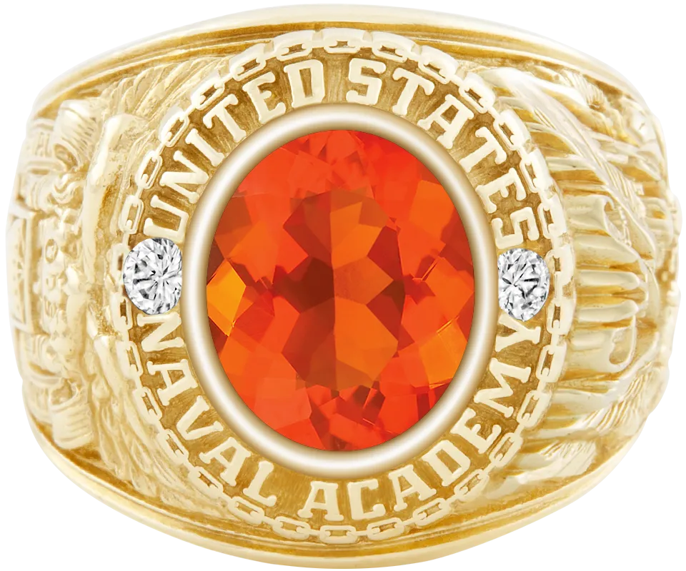 USNA Class Ring Mod™ with Mexican Fire Opal Centerpiece and Diamond Dividers