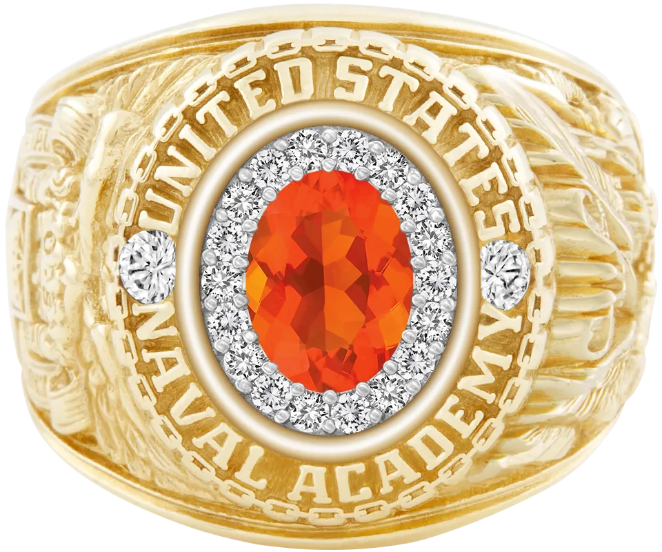 USNA Class Ring Mod™ with Mexican Fire Opal Centerpiece and Diamond Dividers