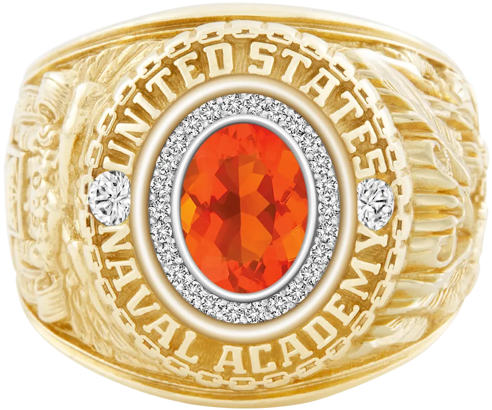 USNA Class Ring Mod™ with Mexican Fire Opal Centerpiece and Diamond Dividers