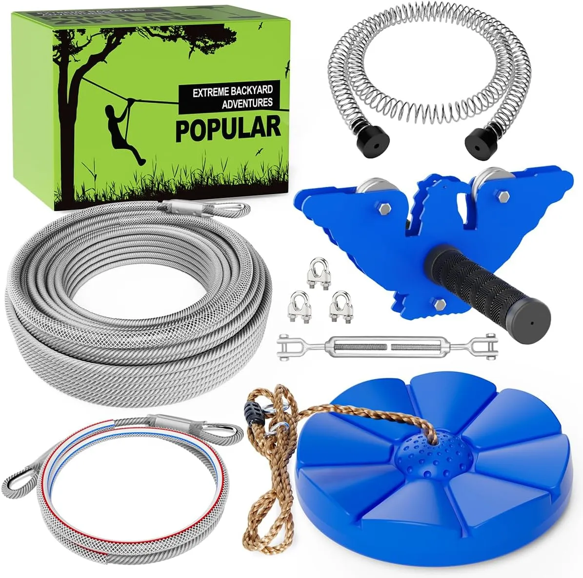 X XBEN Zip line Kits for Backyard, Zip Lines for Kid and Adult, Included Swing Seat, Ziplines Brake, and Steel Trolley, Outdoor Playground Equipment (75FT)