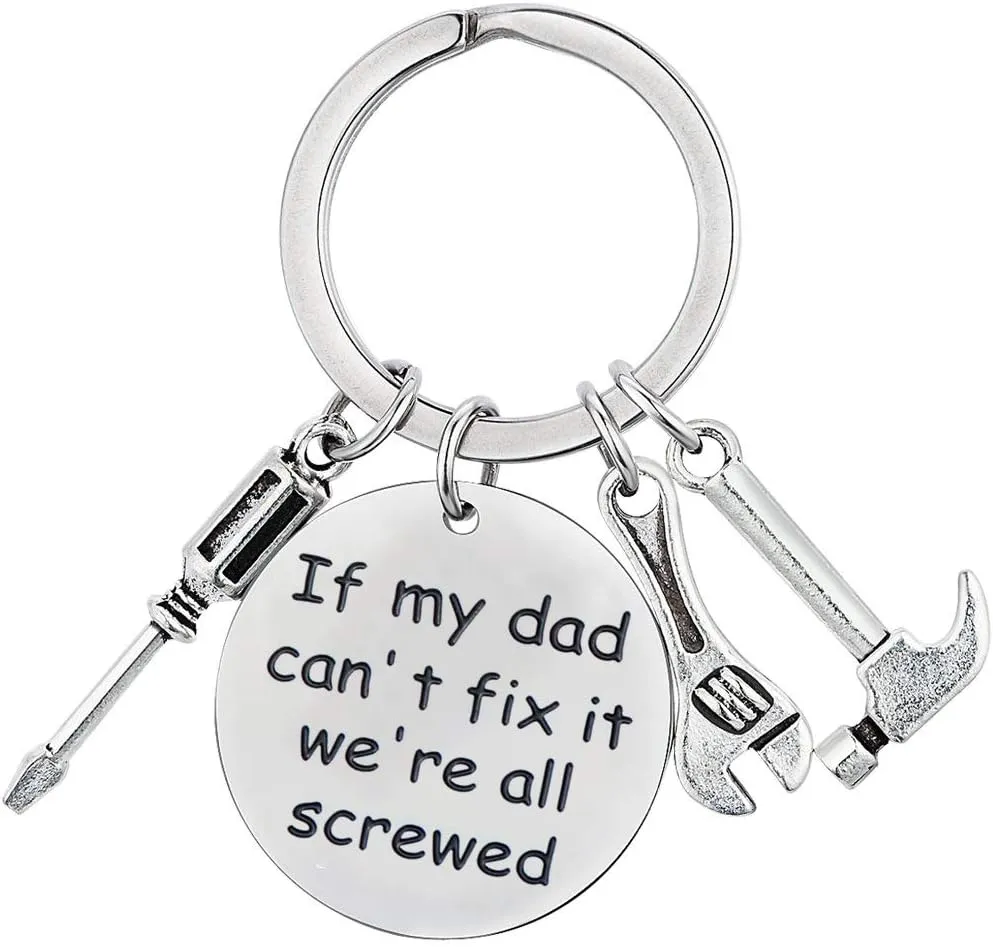XGAKWD Dad Papa Funny Keychain Gift for Fathers Day, If My Dad Can't Fix It We're All Screwed, Christmas Birthday Key Chain for Father