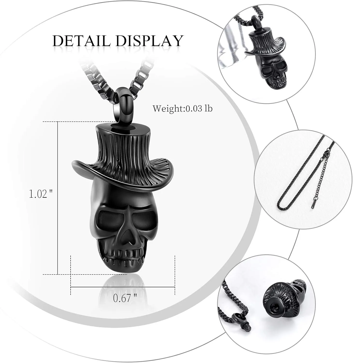 XSMZB Cremation Jewelry for Ashes for Pet Human Skull Urn Necklace for Ashes for Men Women Memorial Ash Holder Keepsake Pendant
